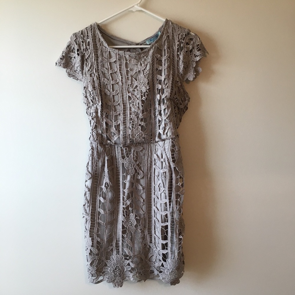 She + Sky light gray lace dress